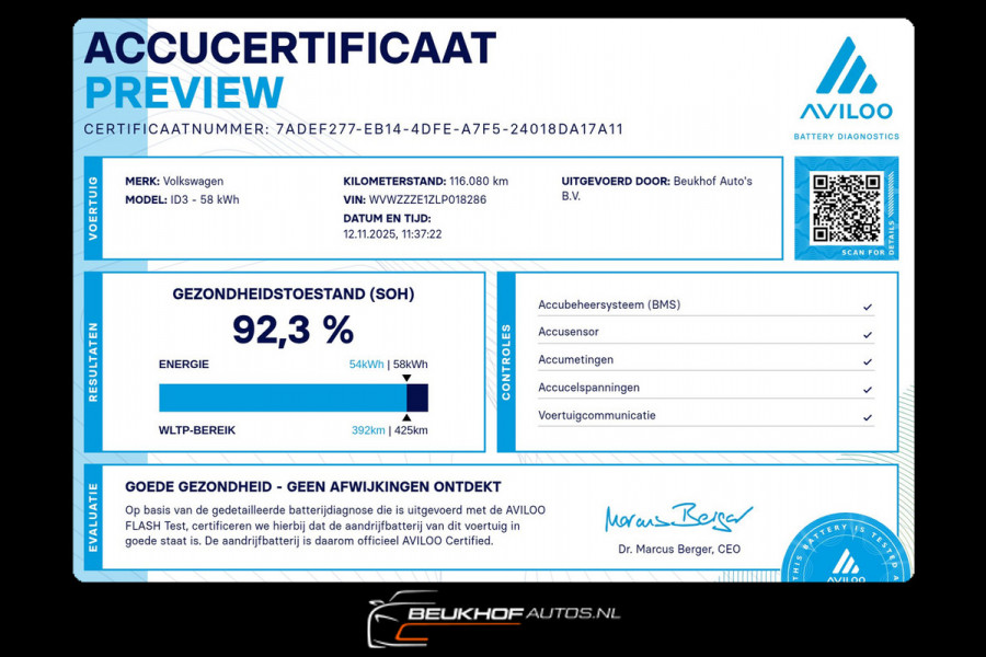 Volkswagen ID.3 First Plus 58 kWh Soh 92.3 Carplay 15x Id3