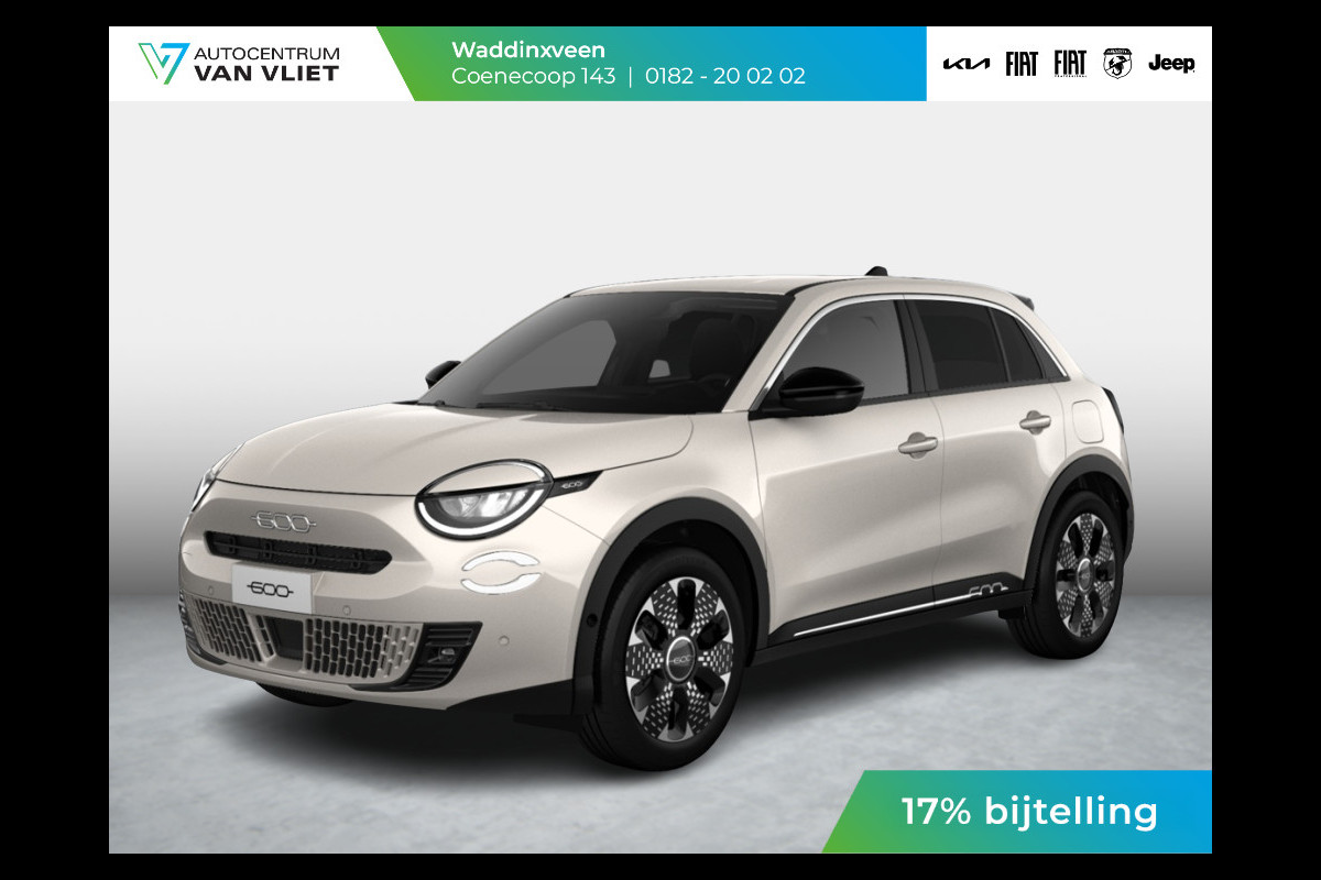 Fiat 600E La Prima 54 kWh | 17% Bijtelling | Carplay | Elek. Stoel | Stoelverwarming | Keyless | LED | Clima
