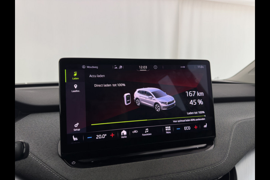 Škoda ENYAQ iV 80 [ 3-Fase ] {SOH-88% } (INCL-BTW) *LEATHER-FABRIC | FULL-LED | DIGI-COCKPIT | CAMERA | KEYLESS | NAVI-FULLMAP | AMBIENT-LIGHT | ECC | HEATED-COMFORTSEATS | DAB+ | PDC | CRUISE | CARPLAY | TOWBAR | 19"ALU*