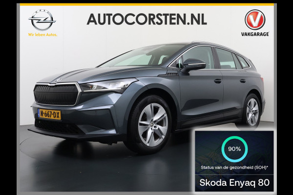 Škoda ENYAQ iV 80 Trekhaak Camera 1/2 Leer Apple Carplay Android First Edition Navi Ecc 19"lm PDC-a+v Cruise Control E-Call SOH.90% Stuurverwarming Led Isofix Keyless-Go DAB Rijstrooksensor Origineel Nederlandse Auto Nieuwprijs €49.645,-