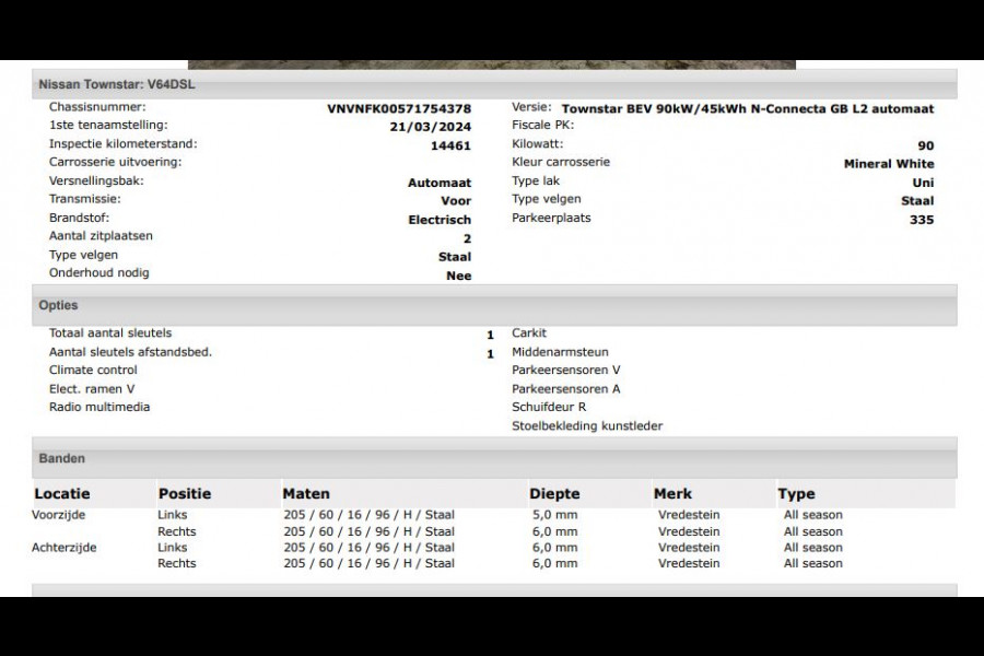 Nissan Townstar N-Connecta L2 45 kWh 100% EV. / Pdc.+Camera / Airco-ecc./ Radio-multimedia / Schuifdeur rechts / WLTP-actieradius: ca. 285 km / 100% Stijlvol / Apk 03-2028