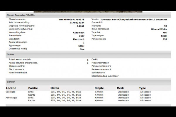 Nissan Townstar N-Connecta L2 45 kWh 100% EV. / Pdc.+Camera / Airco-ecc./ Radio-multimedia / Schuifdeur rechts / WLTP-actieradius: ca. 285 km / 100% Stijlvol / Apk 03-2028