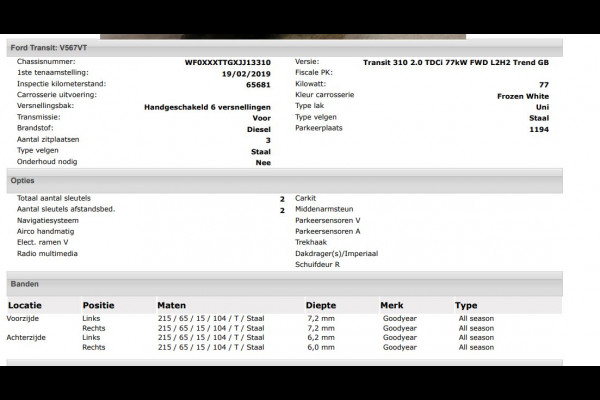 Ford Transit 310 2.0 TDCI Euro6 L2H2 / 3Pers. / *Ideaal voor Camper* / Imperial & Ladder / Airco / Trekhaak / Pdc.V+A / Navigatie / Distr.vv.bij 60.400 km / Apk 04-2026