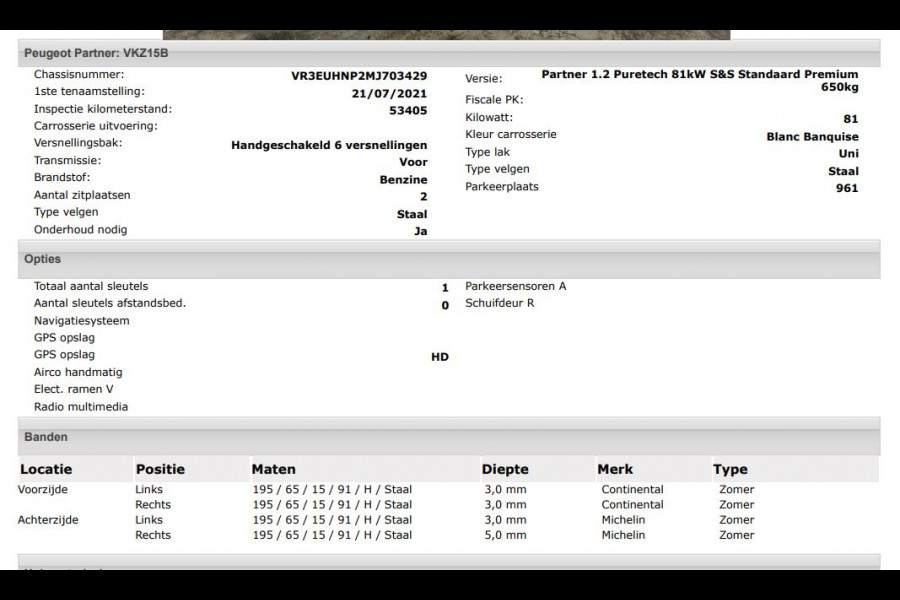 Peugeot Partner 1.2 Benzine 111PK Euro6 *Distributie bij 43Dkm. vervangen* Premium / Airco / Navigatie / Schuifdeur Re./ Radio multimedia / Apk 07-2027
