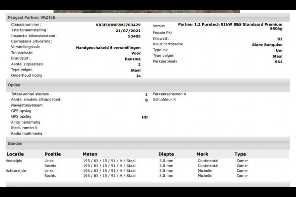 Peugeot Partner 1.2 Benzine 111PK Euro6 *Distributie bij 43Dkm. vervangen* Premium / Airco / Navigatie / Schuifdeur Re./ Radio multimedia / Apk 07-2027