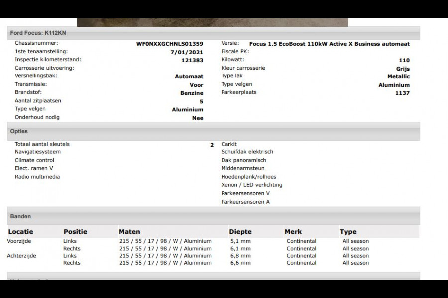 Ford Focus 1.5 Automaat 150PK Active X 5Drs. / Panorama dak / B&O Audio / Pdc.+Camera / Navigatie / Airco-ecc. / Apk 01-2027