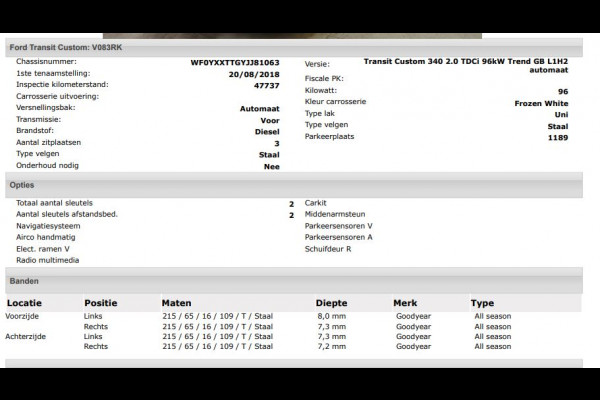 Ford Transit Custom 340 2.0 TDCI Euro6 Automaat 131PK H2 Trend 3Pers. *ideaal voor Camper* Navigatie / Pdc./ Airco / Safety&Comfort pack / Driver assist / Stoelverwarming / Distributie vv.bij 36.126 KM / / Apk 11-2026