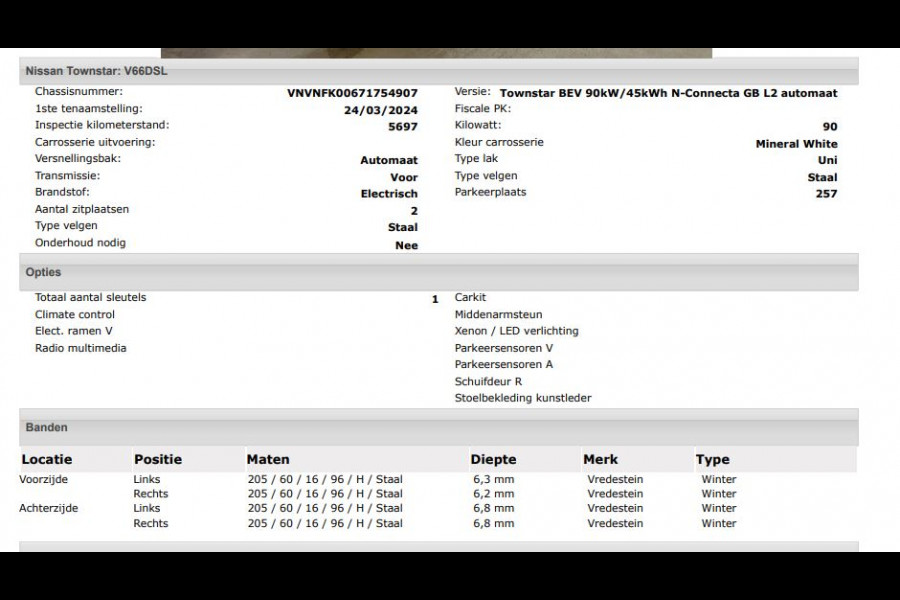 Nissan Townstar N-Connecta L2 45 kWh 100% EV. / Pdc.+Camera / Airco-ecc./ Radio-multimedia / Schuifdeur rechts / WLTP-actieradius: ca. 285 km / 100% Stijlvol / Apk 03-2028
