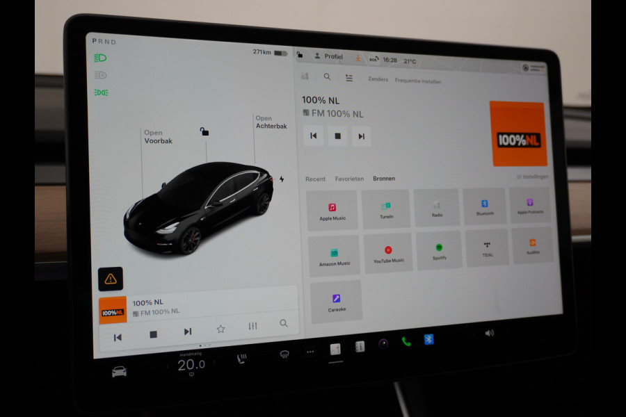 Tesla Model 3 Performance 513pk 0-100 3,4sec AWD Lmv 20" AutoPilot Panoramadak Adaptive Cruise Camera's Leer Pdc Wifi Ecc Elektr.-A-Klep+Stuur+Verst.Stoel+Geheugen Easy Entry Stoel+Bank-Verwarmd Keyless carbon spoiler rode remklauwen WiFi  75kWh 4WD 1e Eigenaar Origineel Nederlandse Auto SOH 88%