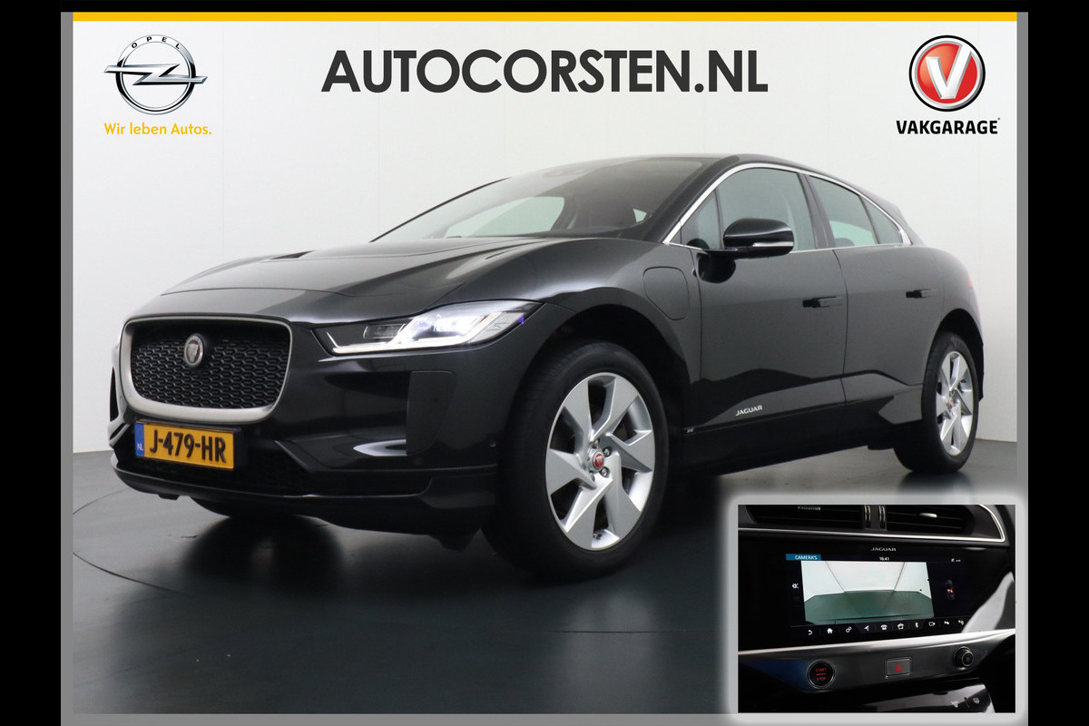 Jaguar I-PACE EV400 400pk SE 90kWh AWD Leer+Elektr. Meridian®-Audio Apple Carplay Android Auto Navi Led-v+a Ecc Camera Cruise Control Keyless Pdc Lmv Led Bordherkenning Elektrische-Achterklep koplampreiniging Lane-Assist App-Connect ECT Voorverwarming/koeling WiFi DigiDash DAB 4WD 1e Eigenaar Origineel Nederlandse Auto € 90.000 nieuw!