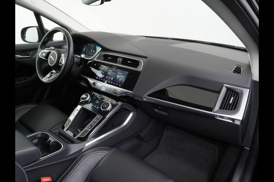 Jaguar I-PACE EV400 400pk SE 90kWh AWD Leer+Elektr. Meridian®-Audio Apple Carplay Android Auto Navi Led-v+a Ecc Camera Cruise Control Keyless Pdc Lmv Led Bordherkenning Elektrische-Achterklep koplampreiniging Lane-Assist App-Connect ECT Voorverwarming/koeling WiFi DigiDash DAB 4WD 1e Eigenaar Origineel Nederlandse Auto € 90.000 nieuw!