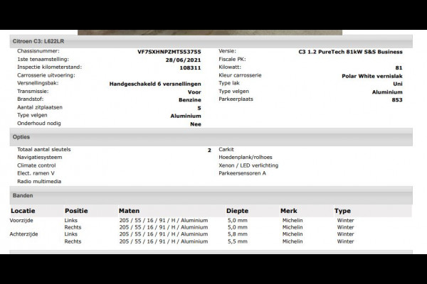 Citroën C3 1.2 110PK 6 Versn. PureTech Business * Distributie vv bij 94.000KM * Navigatie / Pdc+Camera / Airco-ecc./ Radio multimedia / / Apk 06-2027