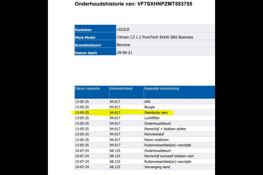 Citroën C3 1.2 110PK 6 Versn. PureTech Business * Distributie vv bij 94.000KM * Navigatie / Pdc+Camera / Airco-ecc./ Radio multimedia / / Apk 06-2027