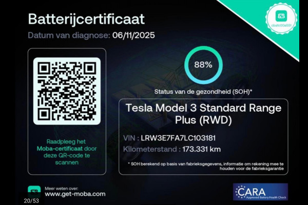Tesla Model 3 Standard RWD Plus 60 kWh SOH 88%