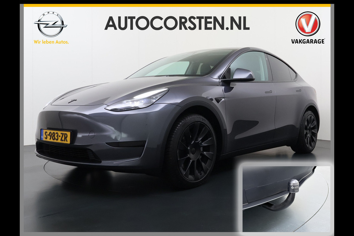 Tesla Model Y Trekhaak Camera's Pano-Dak LFP-Accu SOH 96% W-pomp Lmv 20" Ambient Interieur Verlichting Adap.Cruise Navi Ecc RWD Autopilot Stoel+Stuur+Achterbank Verwarming Elek.Achterklep Dodehoek detector Draadloze telefoonlader Origineel Nederlandse Auto 1.600KG Trekgewicht