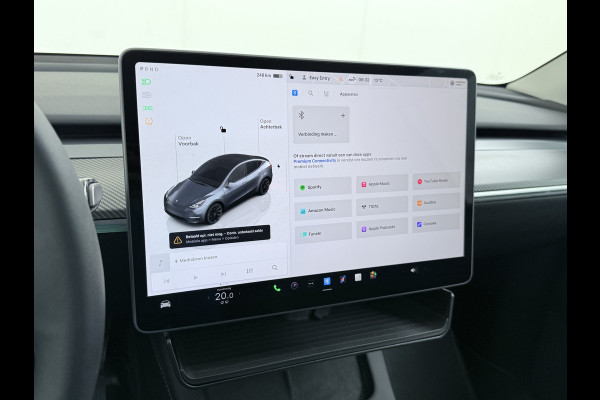 Tesla Model Y Trekhaak Camera's Pano-Dak LFP-Accu SOH 96% W-pomp Lmv 20" Ambient Interieur Verlichting Adap.Cruise Navi Ecc RWD Autopilot Stoel+Stuur+Achterbank Verwarming Elek.Achterklep Dodehoek detector Draadloze telefoonlader Origineel Nederlandse Auto 1.600KG Trekgewicht