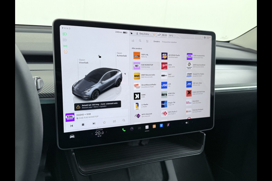 Tesla Model Y Trekhaak Camera's Pano-Dak LFP-Accu SOH 96% W-pomp Lmv 20" Ambient Interieur Verlichting Adap.Cruise Navi Ecc RWD Autopilot Stoel+Stuur+Achterbank Verwarming Elek.Achterklep Dodehoek detector Draadloze telefoonlader Origineel Nederlandse Auto 1.600KG Trekgewicht