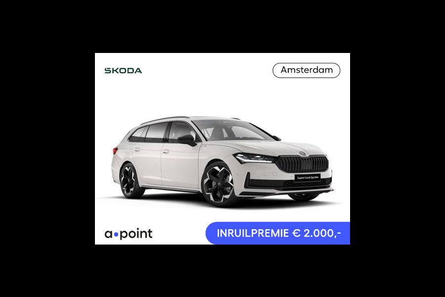 Škoda Superb Combi Sportline Business PHEV 1.5 TSI 204 pk 6 versn. DSG | Panoramadak, elektrisch bedienbaar | Trekhaak, wegklapbaar | Travel Assist Plus Sportline | Dynamic Chassis Control Pakket | CANTON Soundsystem | Lichtmetalen velgen 19 inch Torcular zwart gepolijst