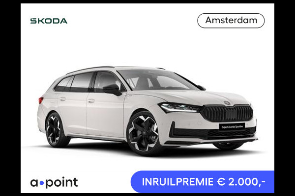 Škoda Superb Combi Sportline Business PHEV 1.5 TSI 204 pk 6 versn. DSG | Panoramadak, elektrisch bedienbaar | Trekhaak, wegklapbaar | Travel Assist Plus Sportline | Dynamic Chassis Control Pakket | CANTON Soundsystem | Lichtmetalen velgen 19 inch Torcular zwart gepolijst