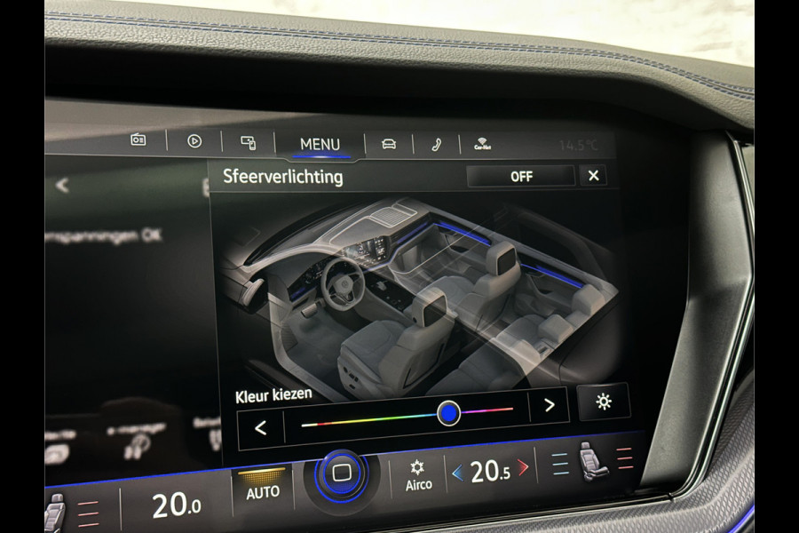 Volkswagen Touareg R 3.0 TSI 462PK E-Hybrid | Luchtvering | Puglia Leder | Panorama | ACC | Trekhaak | 22'' | Stoelventilatie | Nachtzicht | Head-Up | Standkachel | Ergo-Comfort | Sfeerverlichting | 4-Zone Clima | Stuurverwarming | Black-Optic | Dodehoek | Lane-Assist | Carplay | Draadloos Laden | BOVAG Garantie |