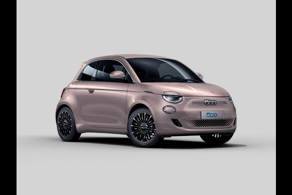 Fiat 500E 3+1 La Prima 42 kWh | 17% Bijtelling | Clima | Cruise | Leder | 17" | Priv Glass | Winter Pack | JBL Sound | BSM | Apple Carplay
