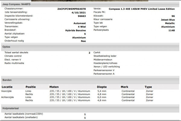 Jeep Compass 4xe 190PK Plug-in Hybrid Limited Edition / Leder / Pdc+Camera / Airco-ecc./ Stuur-Stoelverwarming / Winter-Pack / Apk 10-2027