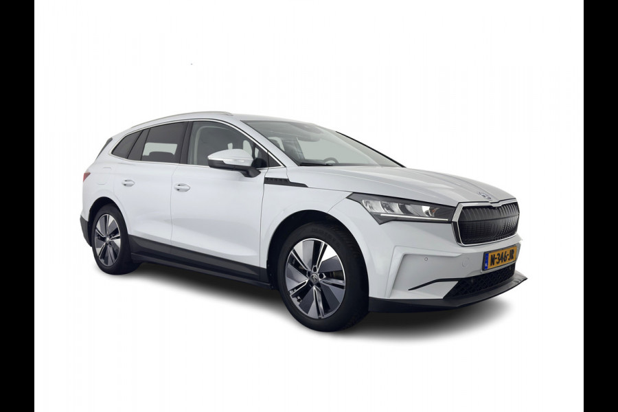 Škoda ENYAQ iV 80 {SOH-90%} [ 3-Fase ] (INCL-BTW) *LEATHER-FABRIC | FULL-LED | DIGI-COCKPIT | CAMERA | KEYLESS | NAVI-FULLMAP | AMBIENT-LIGHT | ECC | HEATED-COMFORTSEATS | DAB+ | PDC | CRUISE | CARPLAY | TOWBAR | 19"ALU*