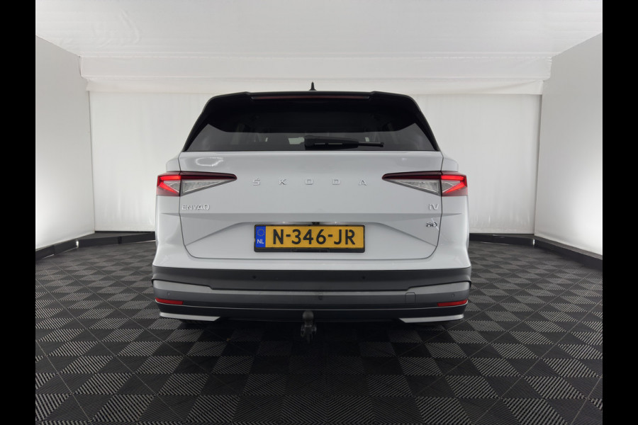 Škoda ENYAQ iV 80 {SOH-90%} [ 3-Fase ] (INCL-BTW) *LEATHER-FABRIC | FULL-LED | DIGI-COCKPIT | CAMERA | KEYLESS | NAVI-FULLMAP | AMBIENT-LIGHT | ECC | HEATED-COMFORTSEATS | DAB+ | PDC | CRUISE | CARPLAY | TOWBAR | 19"ALU*