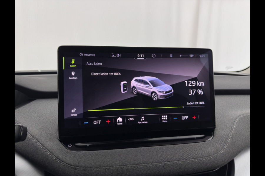 Škoda ENYAQ iV 80 {SOH-90%} [ 3-Fase ] (INCL-BTW) *LEATHER-FABRIC | FULL-LED | DIGI-COCKPIT | CAMERA | KEYLESS | NAVI-FULLMAP | AMBIENT-LIGHT | ECC | HEATED-COMFORTSEATS | DAB+ | PDC | CRUISE | CARPLAY | TOWBAR | 19"ALU*