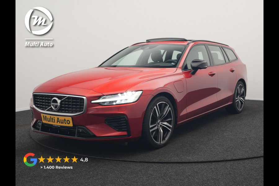 Volvo V60 T6 Twin Engine AWD R-Design Plug In Hybrid 340pk Dealer O.H. PHEV | Trekhaak Af Fabriek | Panodak | Head Up | Adaptive Cruise | 360 Camera | Lederen Sportstoelen Memory & Verwarmd | Apple Carplay | Stuur Verwarmd | Blis | Keyless | Navigatie | DAB |