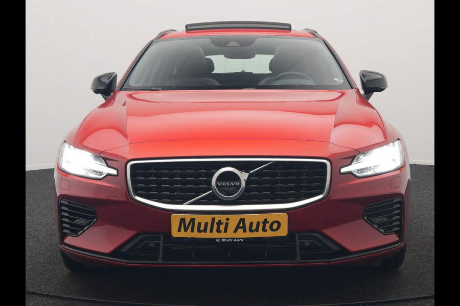 Volvo V60 T6 Twin Engine AWD R-Design Plug In Hybrid 340pk Dealer O.H. PHEV | Trekhaak Af Fabriek | Panodak | Head Up | Adaptive Cruise | 360 Camera | Lederen Sportstoelen Memory & Verwarmd | Apple Carplay | Stuur Verwarmd | Blis | Keyless | Navigatie | DAB |