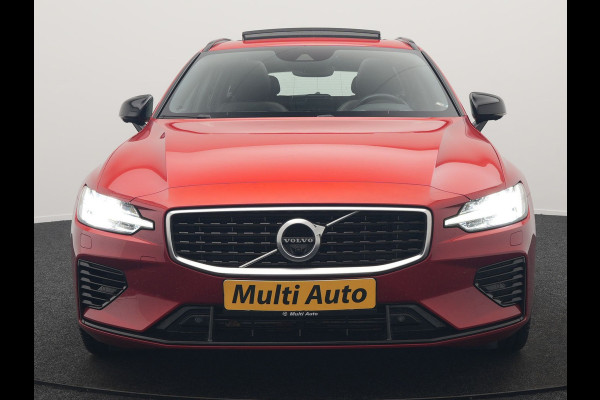 Volvo V60 T6 Twin Engine AWD R-Design Plug In Hybrid 340pk Dealer O.H. PHEV | Trekhaak Af Fabriek | Panodak | Head Up | Adaptive Cruise | 360 Camera | Lederen Sportstoelen Memory & Verwarmd | Apple Carplay | Stuur Verwarmd | Blis | Keyless | Navigatie | DAB |