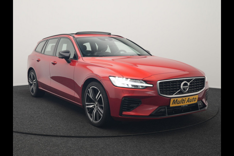 Volvo V60 T6 Twin Engine AWD R-Design Plug In Hybrid 340pk Dealer O.H. PHEV | Trekhaak Af Fabriek | Panodak | Head Up | Adaptive Cruise | 360 Camera | Lederen Sportstoelen Memory & Verwarmd | Apple Carplay | Stuur Verwarmd | Blis | Keyless | Navigatie | DAB |