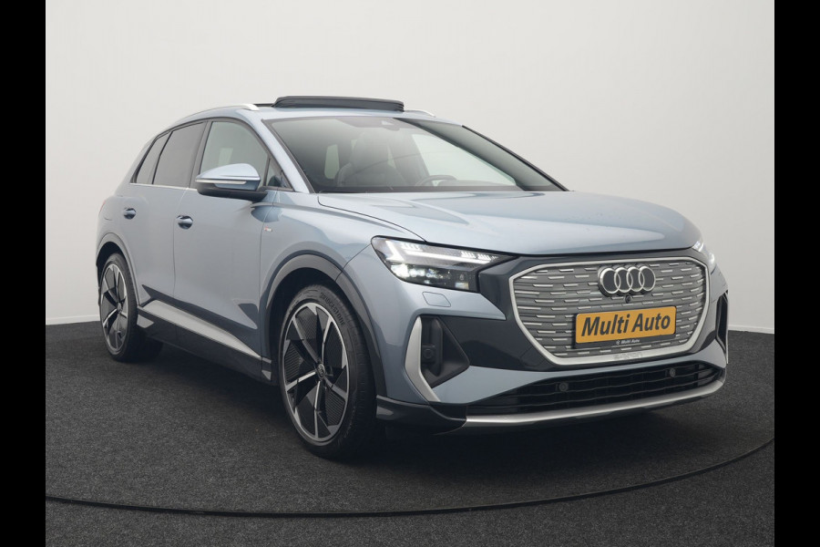 Audi Q4 e-tron 50 quattro S edition 77 kWh 299pk | Trekhaak Af Fabriek | Panodak | Adaptive Cruise | Head Up | Sonos Audio | Camera | Lederen Sportstoelen Memory & Verwarmd | Virtual | Navigatie | Keyless | 21"L.M |