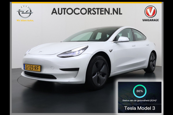 Tesla Model 3 RWD SR+ 325PK Lmv 18" AutoPilot FSD Leder Panoramadak Adaptive-Cruise Camera's Elektr.-Stuur+Stoelen+Spiegels+Geheugen+Easy-Entr Navi LED Comfortstoelen ACC DAB Voorverwarmen interieur via App Keyless One-Pedal-Drive SOH 86% Origineel Nederlandse auto tot 11kw laden thuis! 1.584kg licht!