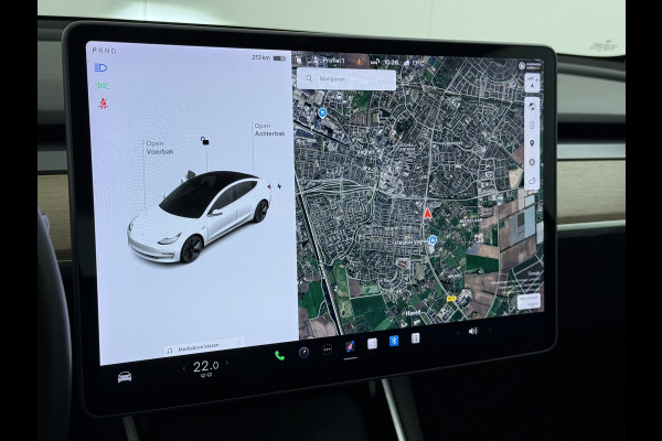 Tesla Model 3 RWD SR+ 325PK Lmv 18" AutoPilot FSD Leder Panoramadak Adaptive-Cruise Camera's Elektr.-Stuur+Stoelen+Spiegels+Geheugen+Easy-Entr Navi LED Comfortstoelen ACC DAB Voorverwarmen interieur via App Keyless One-Pedal-Drive SOH 86% Origineel Nederlandse auto tot 11kw laden thuis! 1.584kg licht!