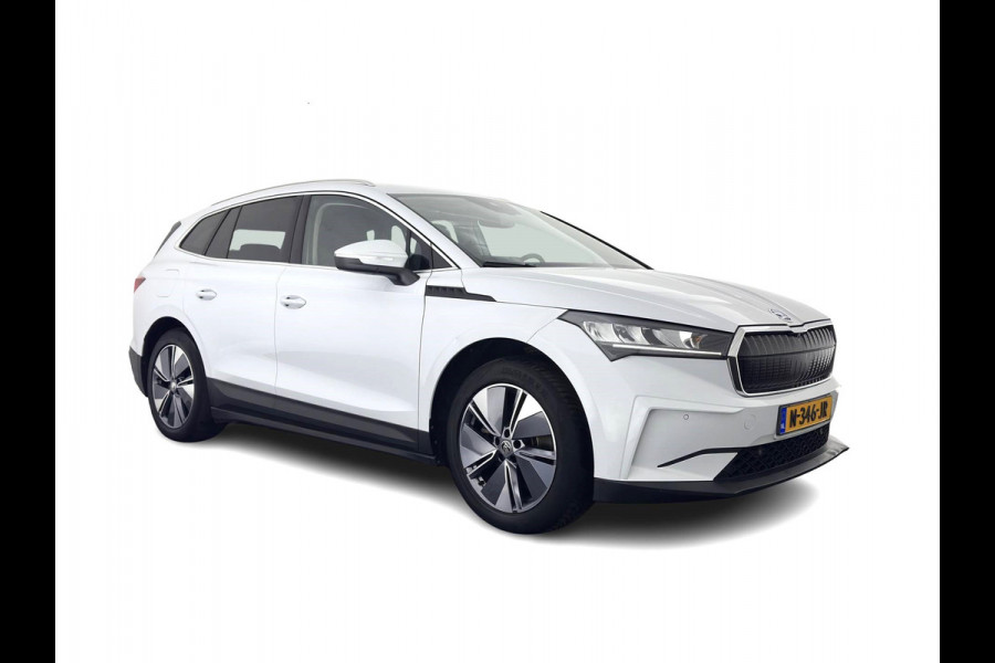 Škoda ENYAQ iV 80 {SOH-90%} [ 3-Fase ] (INCL-BTW) *LEATHER-FABRIC | FULL-LED | DIGI-COCKPIT | CAMERA | KEYLESS | NAVI-FULLMAP | AMBIENT-LIGHT | ECC | HEATED-COMFORTSEATS | DAB+ | PDC | CRUISE | CARPLAY | TOWBAR | 19"ALU*