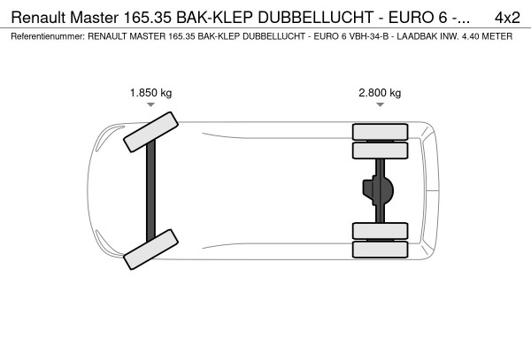 Renault Master 165.35 BAK-KLEP DUBBELLUCHT - EURO 6 - VBH-34-B - LAADBAK INW. 4.40 METER