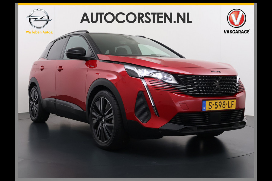 Peugeot 3008 1.6T 225pk AUT-8 GT Pack HYbrid Leer/Alcantara+Elektr.+Verwarmd Trekhaak Navi360°Camera Apple Carplay Android Ecc HiFi Premium FOCAL® Zwarte Hemel Lane Assist Dodehoekwaarschuwing 1e Eigenaar Origineel Nederlandse Auto Nieuwprijs €51.858,-
