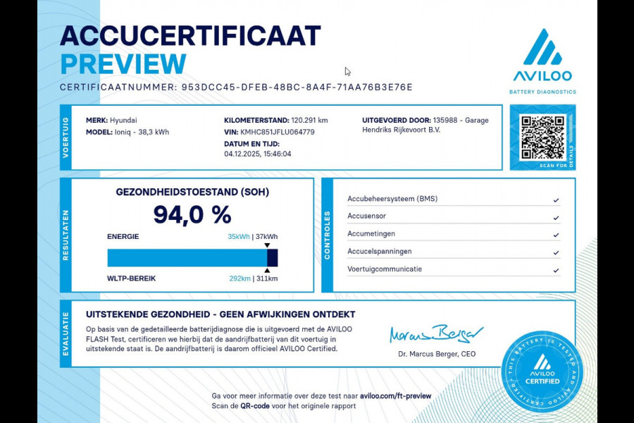 Hyundai IONIQ Comfort EV 38 kWh | SOH: 94% | 311km WLTP | Climate | Adaptive CC | Full LED | Navi | occasion