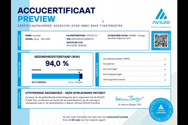 Hyundai IONIQ Comfort EV 38 kWh | SOH: 94% | 311km WLTP | Climate | Adaptive CC | Full LED | Navi | occasion