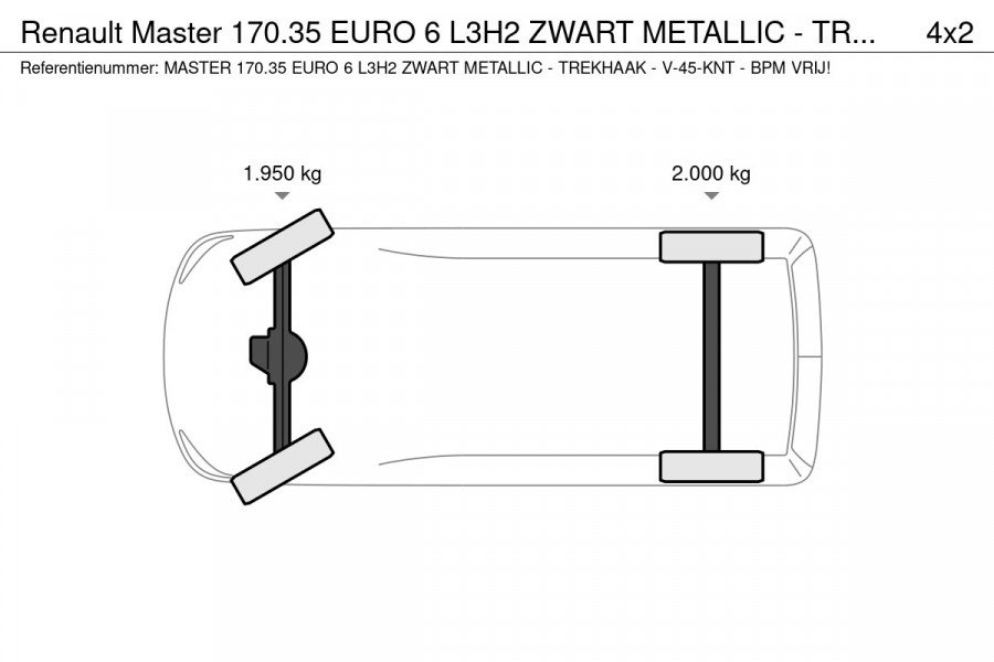 Renault Master 170.35 EURO 6 L3H2 ZWART METALLIC - TREKHAAK - V-45-KNT - BPM VRIJ!