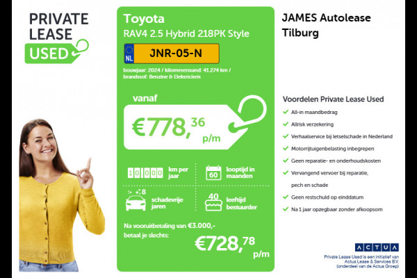Toyota RAV4 2.5 Hybrid 218PK Style 360-CAMERA | CARPLAY & NAVI  | STOF-LEDER | BI-TONE  | JBL