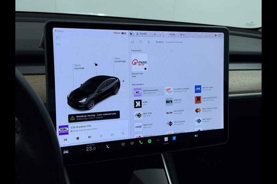 Tesla Model 3 RWD SR+ 325PK Trekhaak Lmv 18" AutoPilot FSD Leder Pano-dak Adaptive-Cruise Camera's Elektr.-Stuur+Stoelen+Spiegels+Geheugen+Eas SOH 92% Navi LED Comfortstoelen ACC DAB Voorverwarmen interieur via App Keyless One-Pedal-Drive 1e Eigenaar Origineel Nederlandse Auto 1.584kg licht!