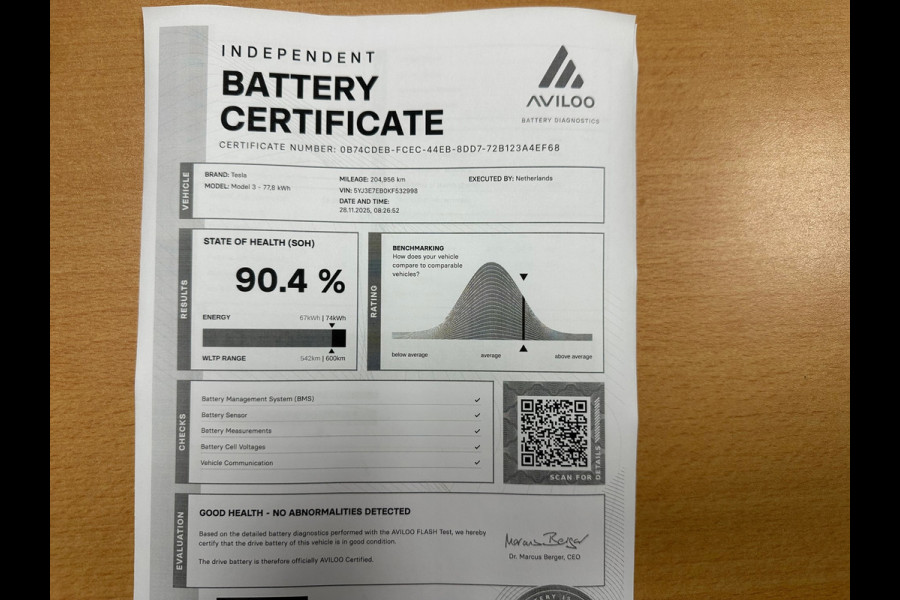 Tesla Model 3 Long Range AWD 75 kWh SOH 90.4%