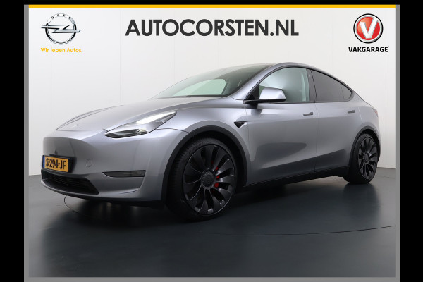 Tesla Model Y Performance 534pk 0-100 3,8 sec. Trekhaak AWD 78,1kWh Warmte-pomp FSD-Comp.3 AutoPilot Carbon-Spoiler Elekr.Achterklep AMD-Ryzen 3xCamera Navi LED ACC DAB Voorverwarmen interieur en Keyless via App One-Pedal-Drive Rode Remklauwen Garantie op Accu 03-02-2031 maz. 192.000km max. 250Kw laadvermogen !