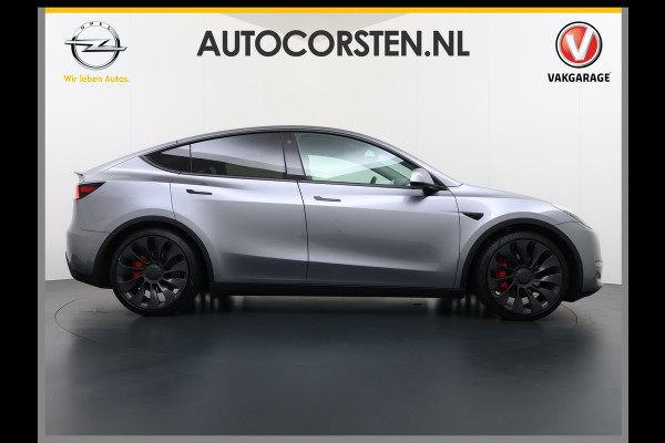 Tesla Model Y Performance 534pk 0-100 3,8 sec. Trekhaak AWD 78,1kWh Warmte-pomp FSD-Comp.3 AutoPilot Carbon-Spoiler Elekr.Achterklep AMD-Ryzen 3xCamera Navi LED ACC DAB Voorverwarmen interieur en Keyless via App One-Pedal-Drive Rode Remklauwen Garantie op Accu 03-02-2031 maz. 192.000km max. 250Kw laadvermogen !