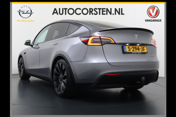 Tesla Model Y Performance 534pk 0-100 3,8 sec. Trekhaak AWD 78,1kWh Warmte-pomp FSD-Comp.3 AutoPilot Carbon-Spoiler Elekr.Achterklep AMD-Ryzen 3xCamera Navi LED ACC DAB Voorverwarmen interieur en Keyless via App One-Pedal-Drive Rode Remklauwen Garantie op Accu 03-02-2031 maz. 192.000km max. 250Kw laadvermogen !