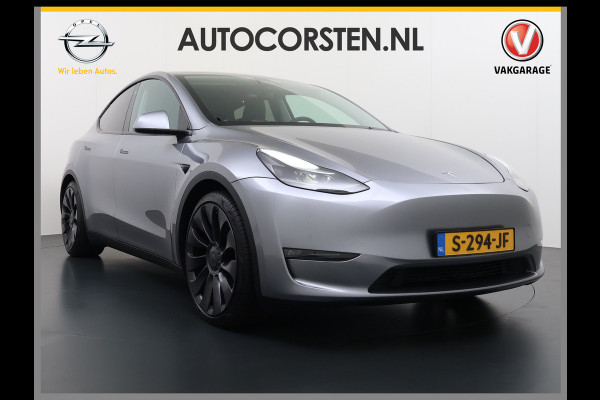 Tesla Model Y Performance 534pk 0-100 3,8 sec. Trekhaak AWD 78,1kWh Warmte-pomp FSD-Comp.3 AutoPilot Carbon-Spoiler Elekr.Achterklep AMD-Ryzen 3xCamera Navi LED ACC DAB Voorverwarmen interieur en Keyless via App One-Pedal-Drive Rode Remklauwen Garantie op Accu 03-02-2031 maz. 192.000km max. 250Kw laadvermogen !