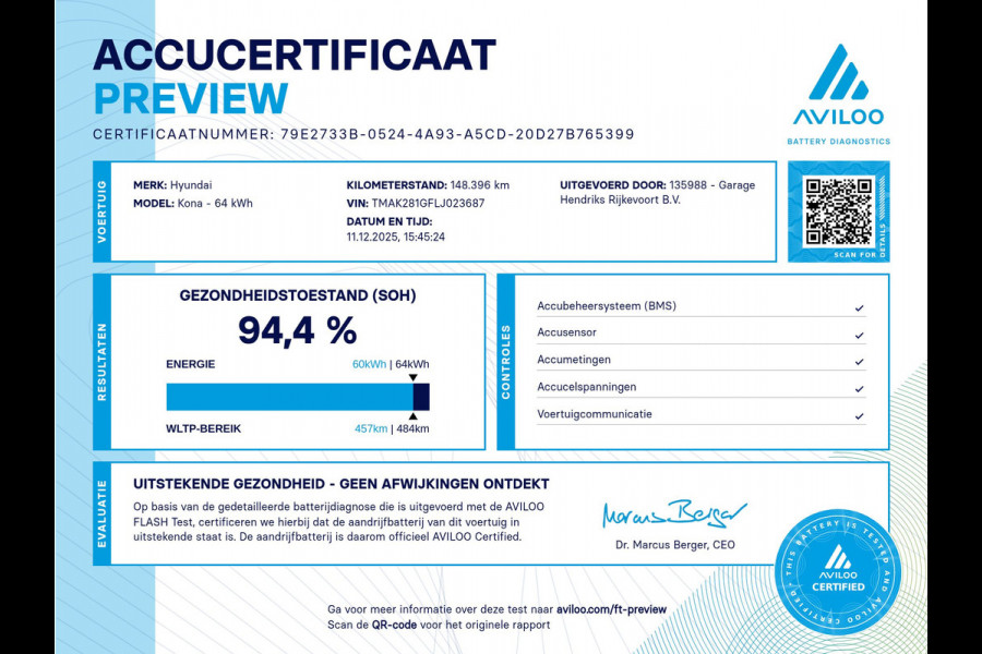Hyundai Kona EV Comfort 64 kWh | SOH: 94,4% | 3 Fase | Warmtepomp | Navi | Adaptive CC | Climate | occasion